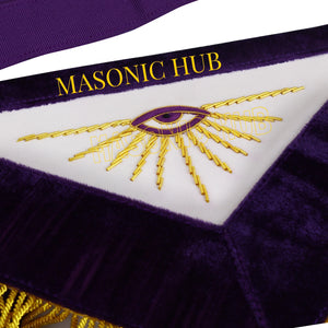 Masonic Grand Master Apron Set – Sheepskin Leather, Gold Bullion Embroidery + Chain Collar, Jewel & Gauntlet Cuffs Masonic Hub