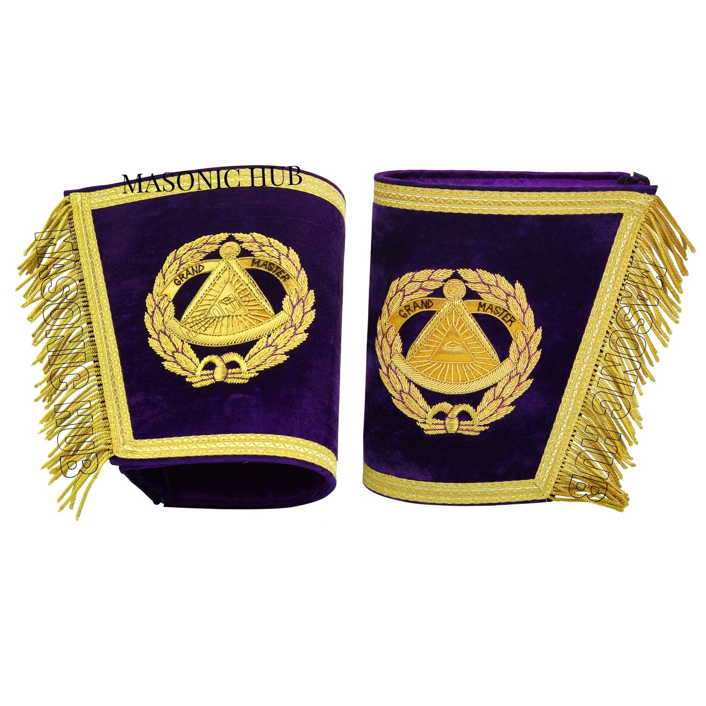 Masonic Grand Master Apron Set – Sheepskin Leather, Gold Bullion Embroidery + Chain Collar, Jewel & Gauntlet Cuffs
