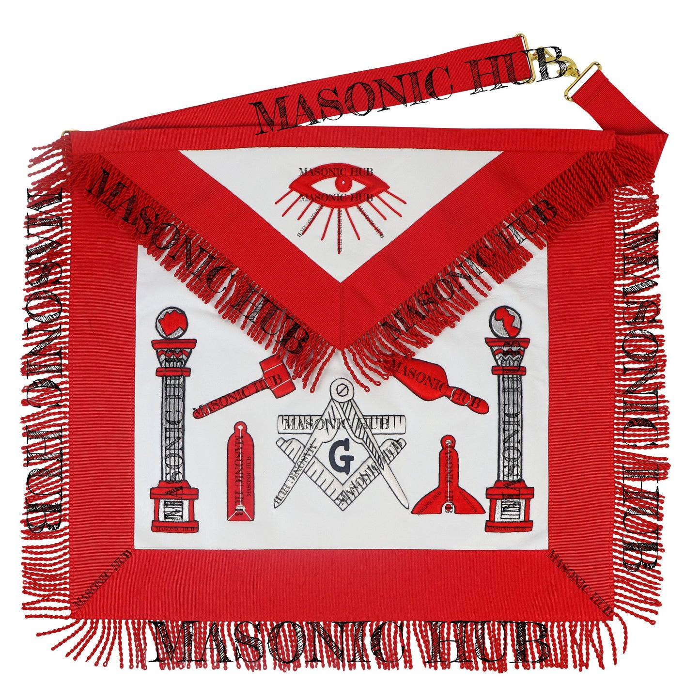 Handcrafted Lambskin Masonic Master Mason Working Tools Apron with Red Fringe