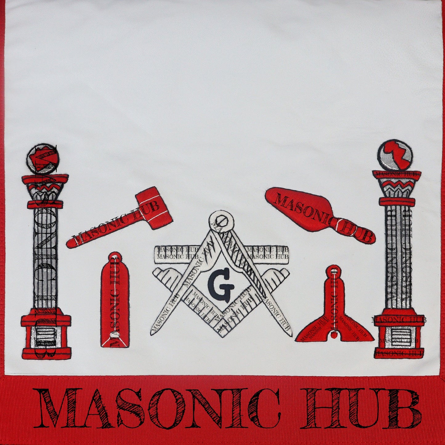 Handcrafted Lambskin Masonic Master Mason Working Tools Apron with Red Fringe