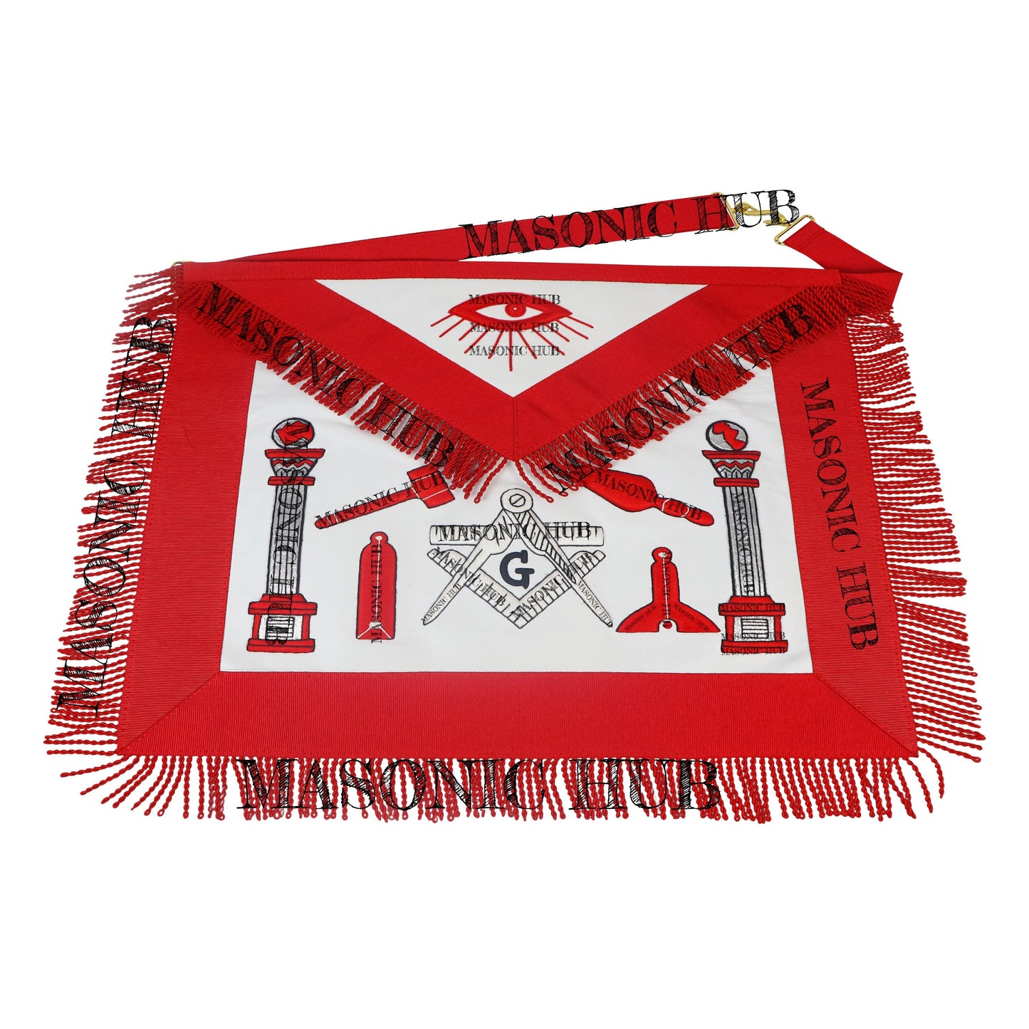 Handcrafted Lambskin Masonic Master Mason Working Tools Apron with Red Fringe