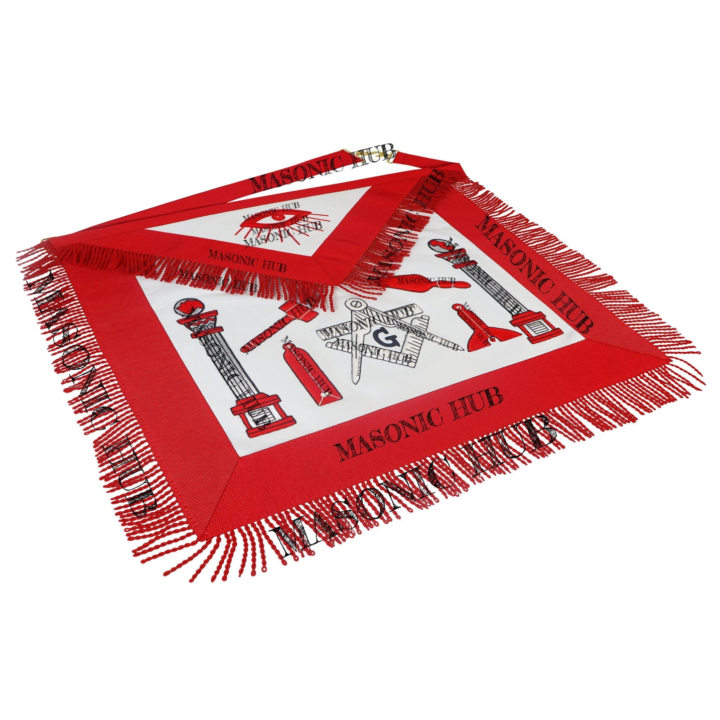Handcrafted Lambskin Masonic Master Mason Working Tools Apron with Red Fringe