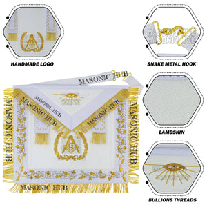 Handmade Masonic Master Mason Apron – 100% Lambskin & Gold Bullion Embroidery Masonic Hub