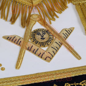 Handmade Masonic Past Master Apron - Compass & Square, Sun, M B - Gold Bullion Masonic Hub