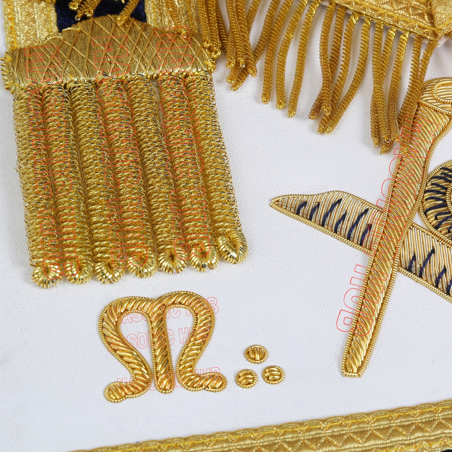 Handmade Masonic Past Master Apron - Compass & Square, Sun, M B - Gold Bullion