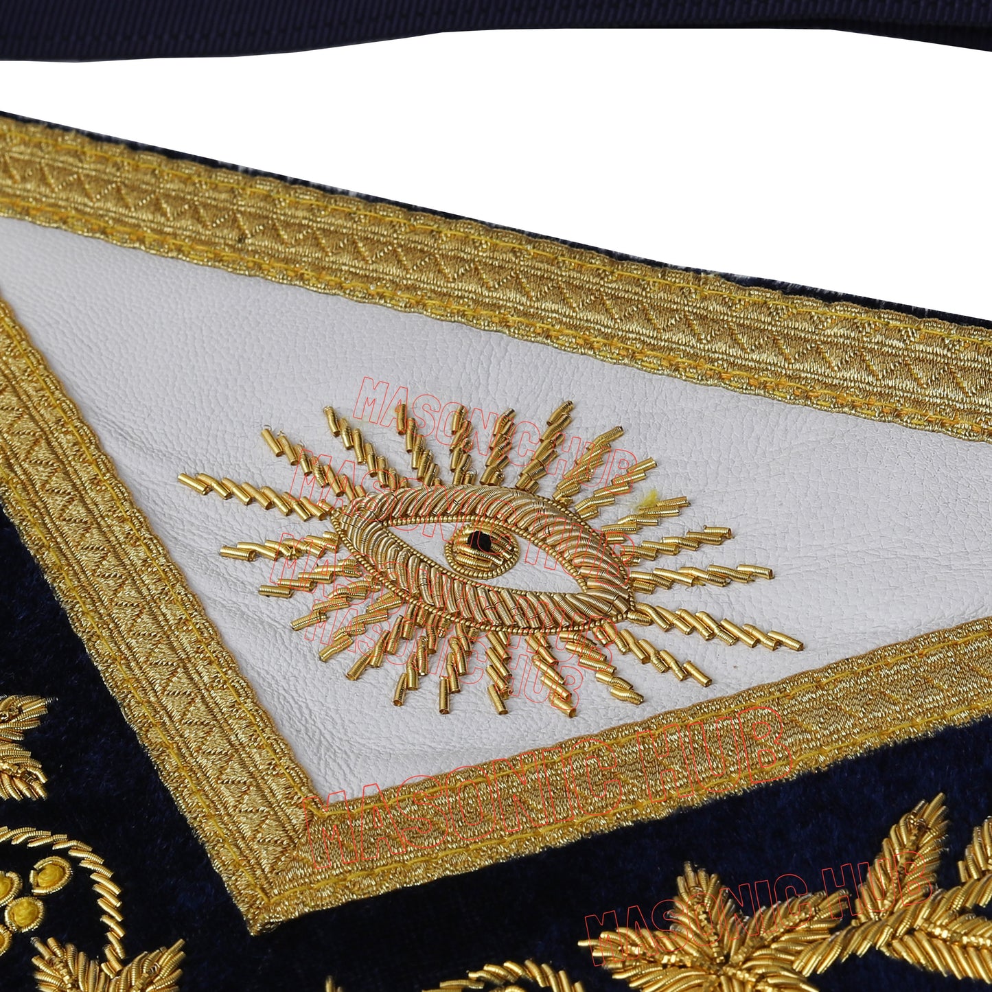Handmade Masonic Past Master Apron - Compass & Square, Sun, M B - Gold Bullion