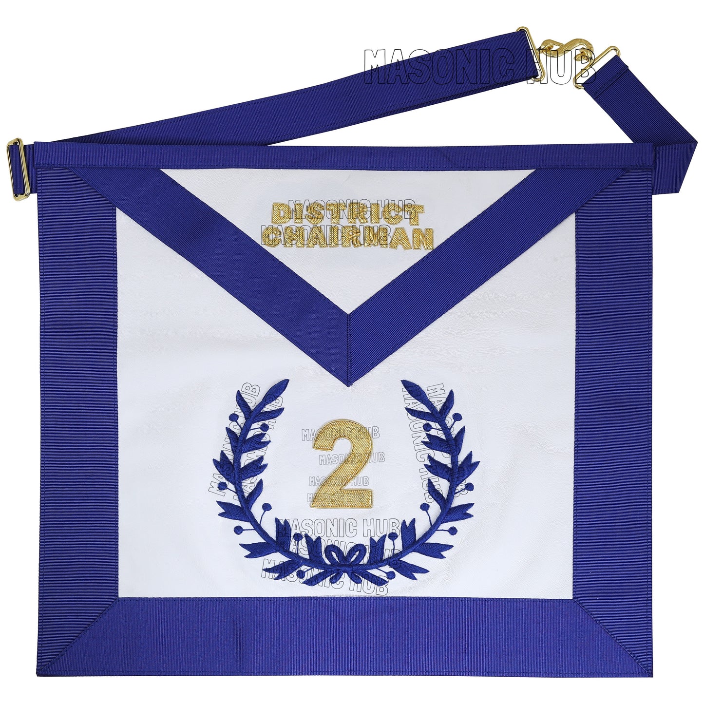 Masonic District Chairman Apron - 100% Lambskin, Hand-Embroidered Bullion Wreath