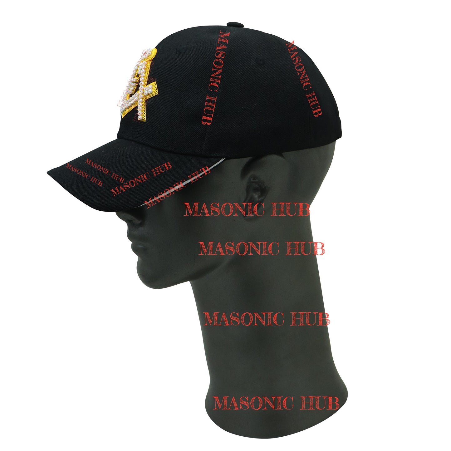 Handmade Masonic Compass & Square Baseball Cap – Bullion Embroidery & Rhinestone