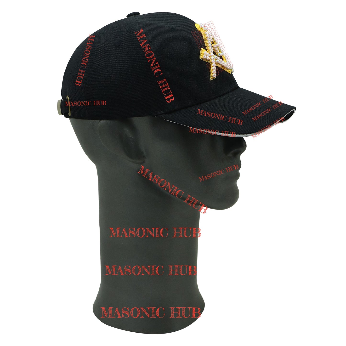 Handmade Masonic Compass & Square Baseball Cap – Bullion Embroidery & Rhinestone