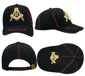Handmade Masonic Compass & Square Baseball Cap – Bullion Embroidery - Rhinestone My Store