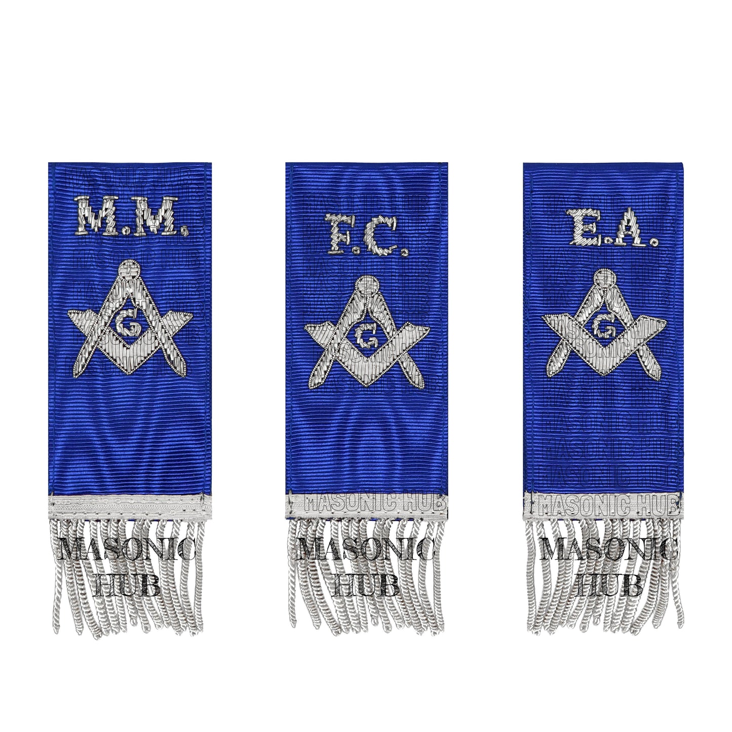Masonic Bible Markers – Hand-Embroidered Royal Blue Ribbon with Silver Bullion Threads