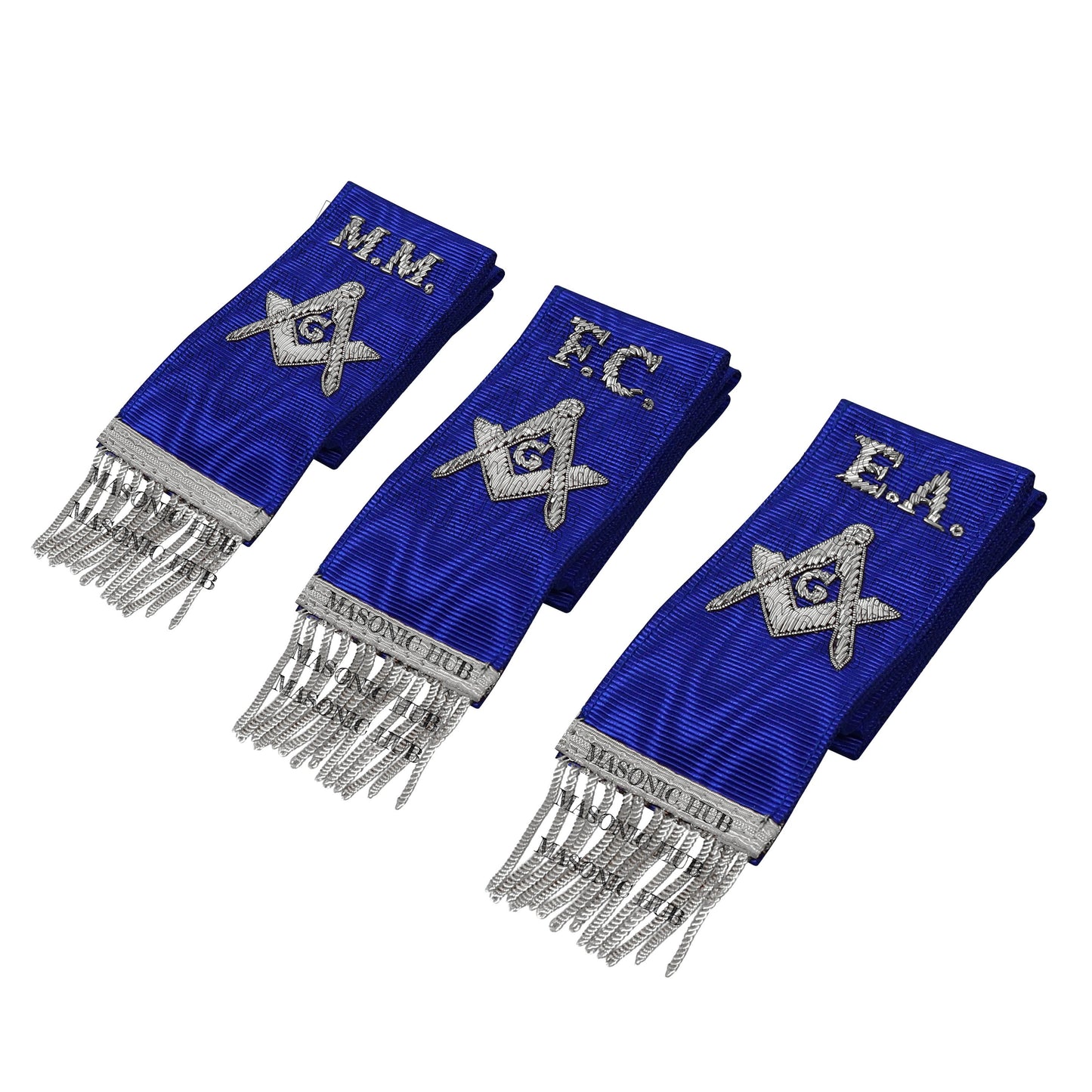 Masonic Bible Markers – Hand-Embroidered Royal Blue Ribbon with Silver Bullion Threads