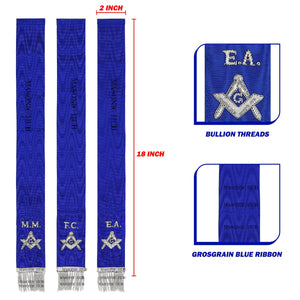 Masonic Bible Markers – Hand-Embroidered Royal Blue Ribbon with Silver Bullion Threads Masonic Hub