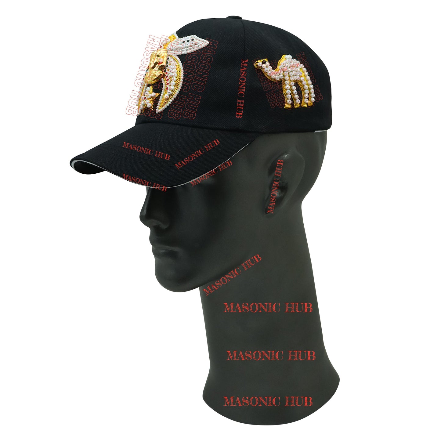 Masonic Shriner Black Cap – Handcrafted with Star Emblem, Rhinestones & Bullion