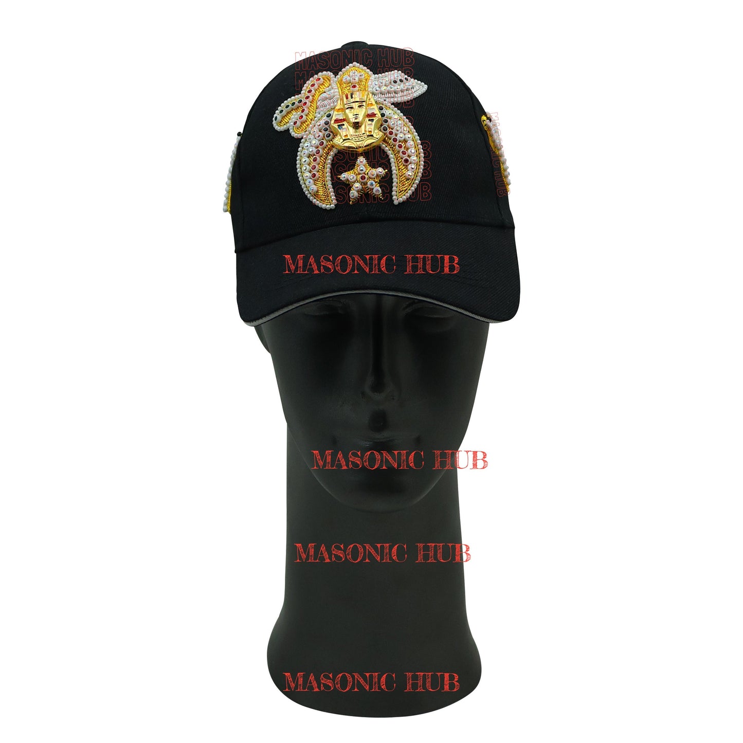 Masonic Shriner Black Cap – Handcrafted with Star Emblem, Rhinestones & Bullion