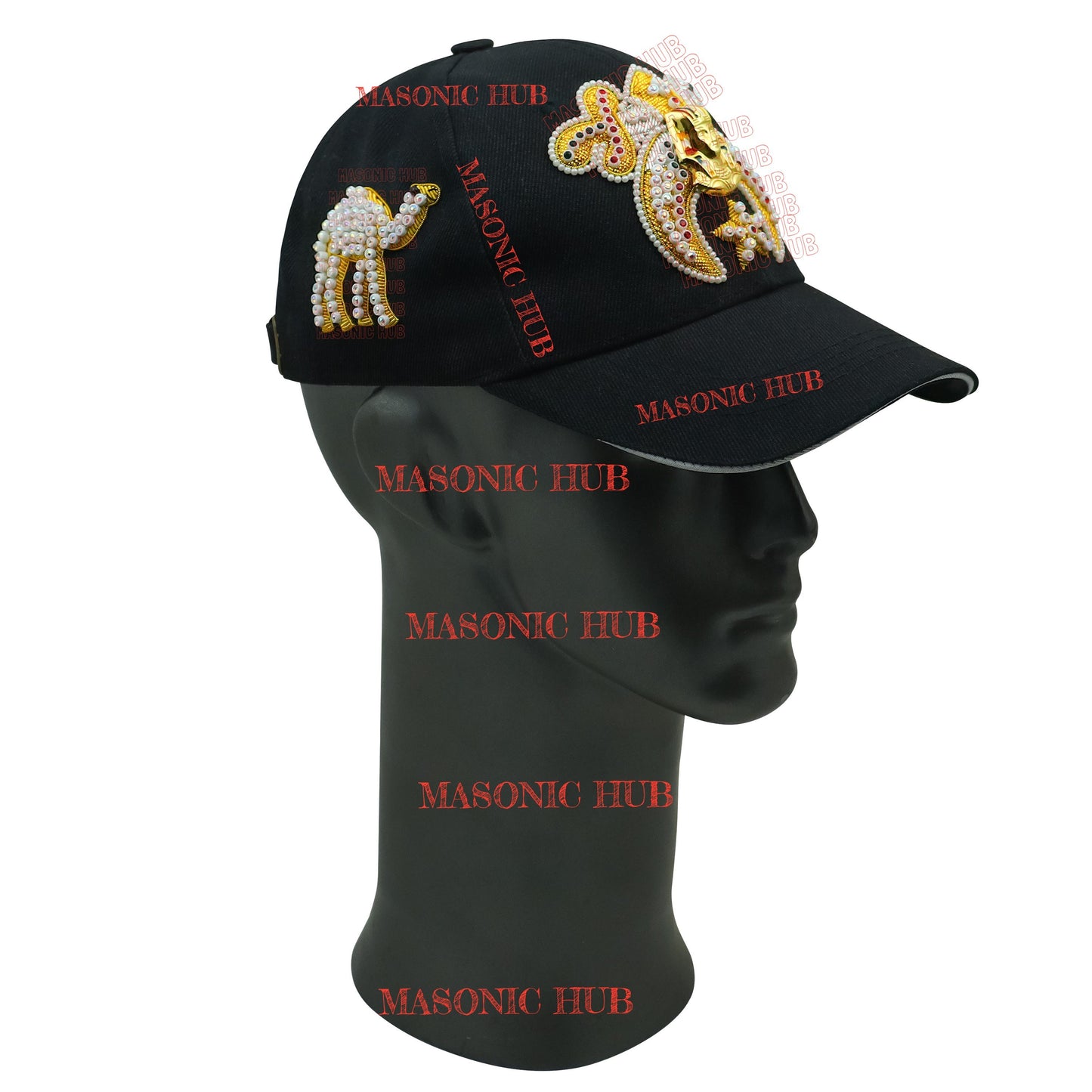 Masonic Shriner Black Cap – Handcrafted with Star Emblem, Rhinestones & Bullion