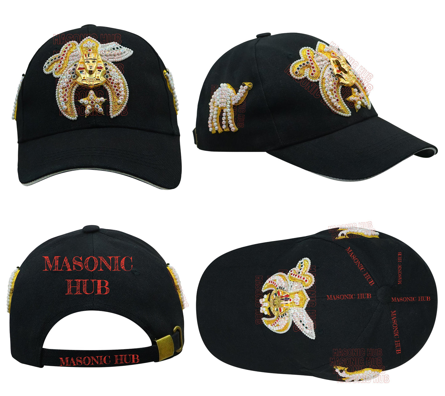 Masonic Shriner Black Cap – Handcrafted with Star Emblem, Rhinestones & Bullion