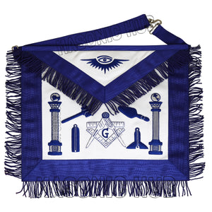 Handcrafted Lambskin Masonic Master Mason Working Tool Apron with Blue Fringe Masonic Hub