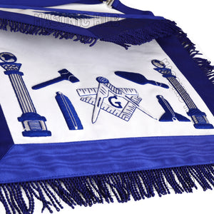 Handcrafted Lambskin Masonic Master Mason Working Tool Apron with Blue Fringe Masonic Hub