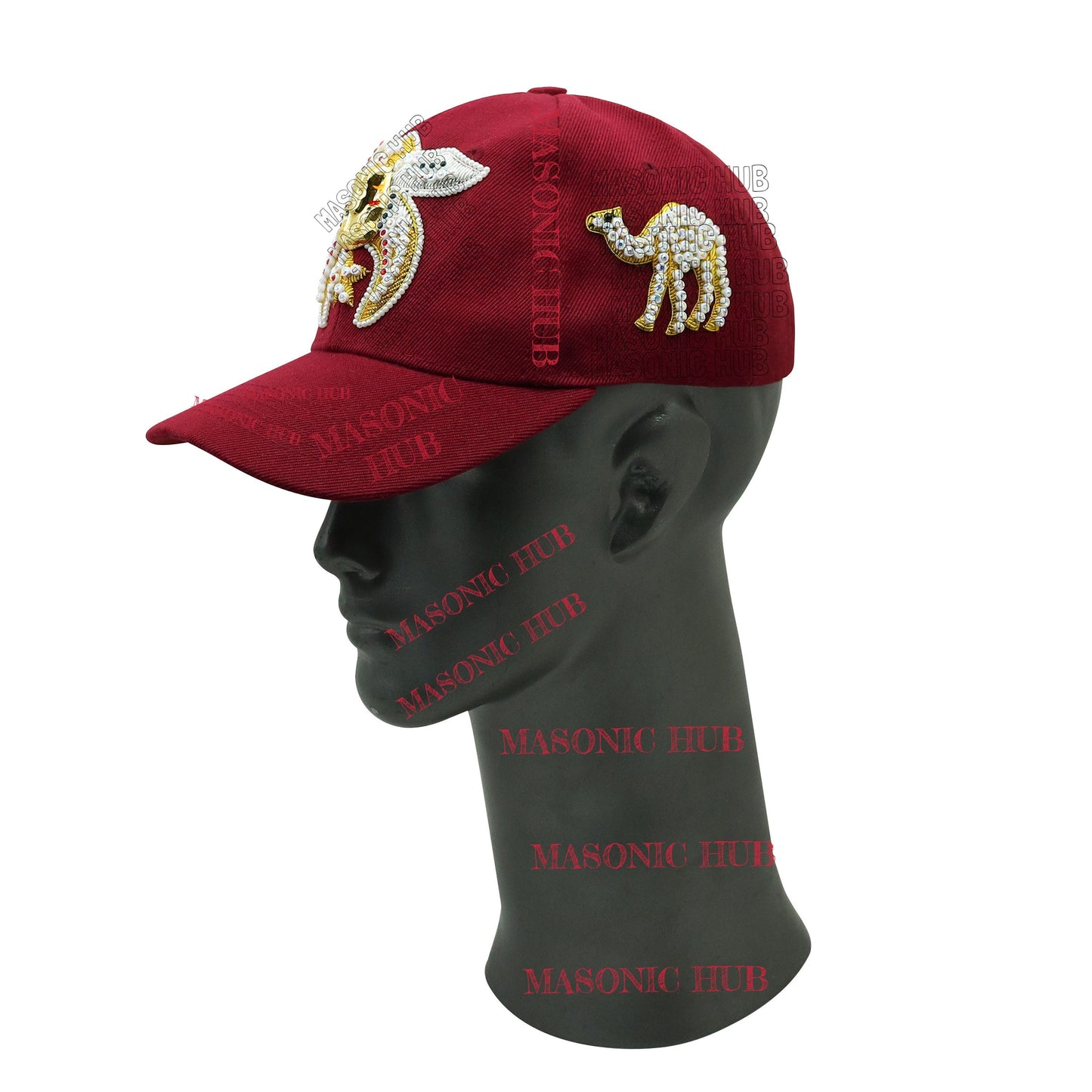 Masonic Shriner Maroon Cap – Handcrafted with Star Emblem, Rhinestones & Bullion