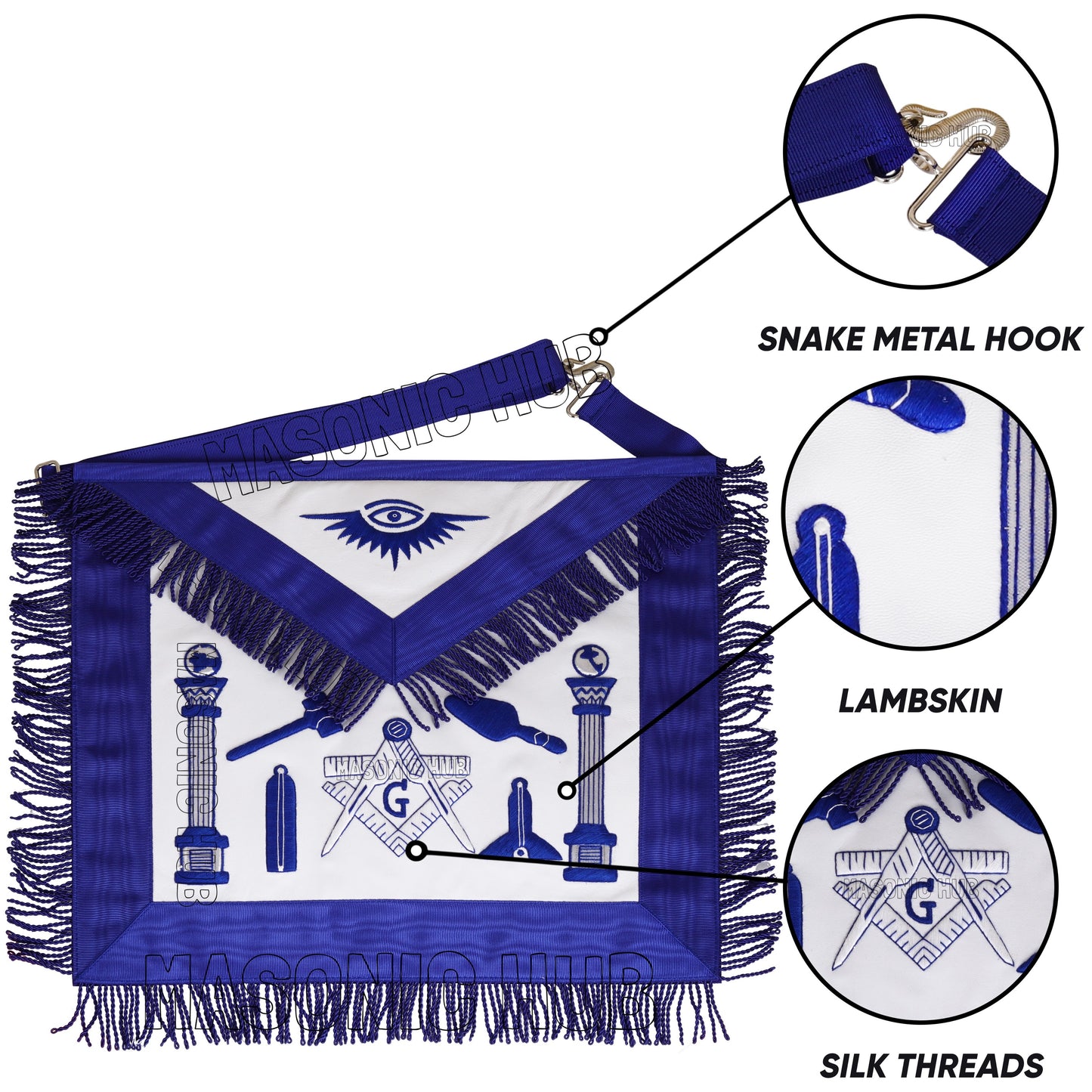 Handcrafted Lambskin Masonic Master Mason Apron with Blue Fringe