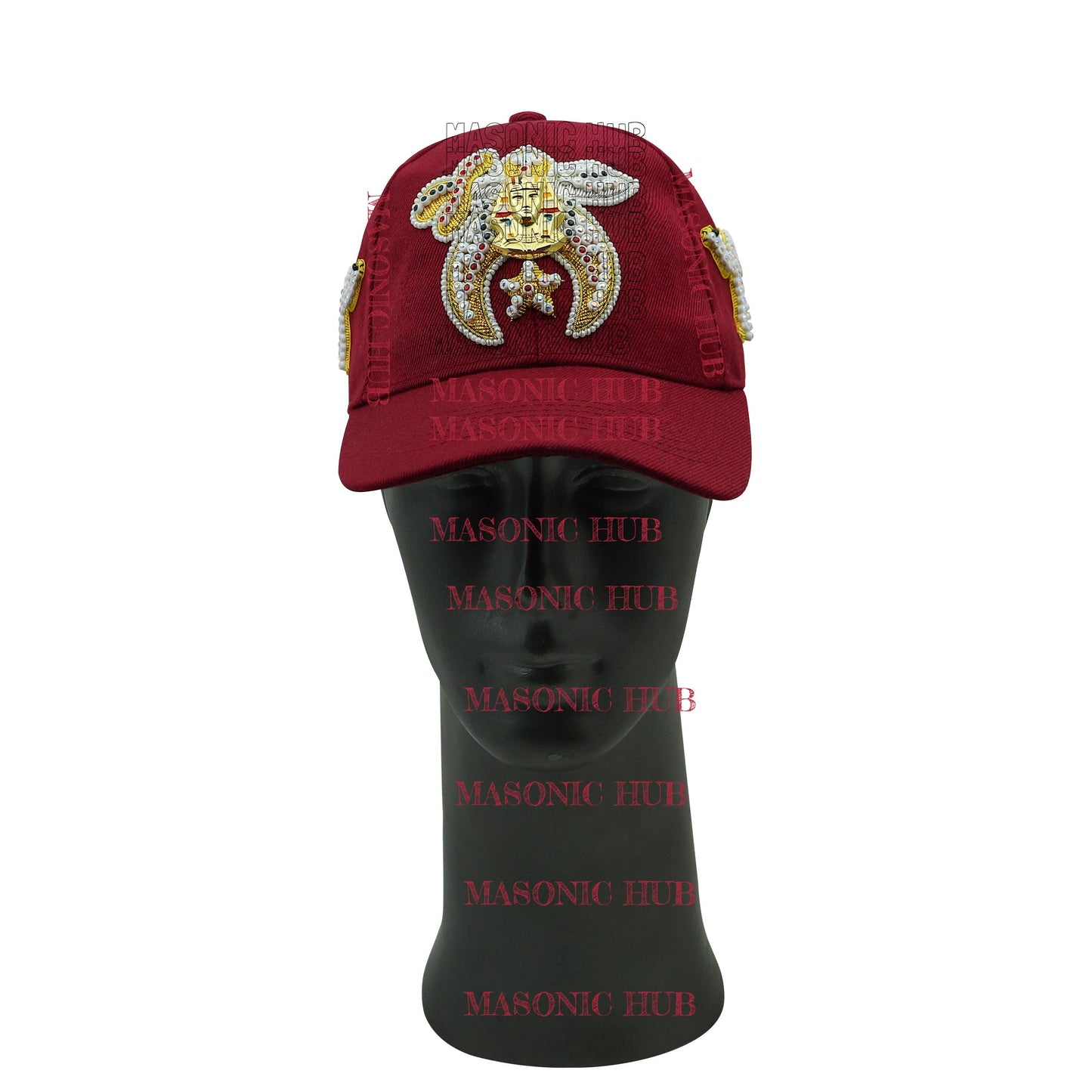 Masonic Shriner Maroon Cap – Handcrafted with Star Emblem, Rhinestones & Bullion