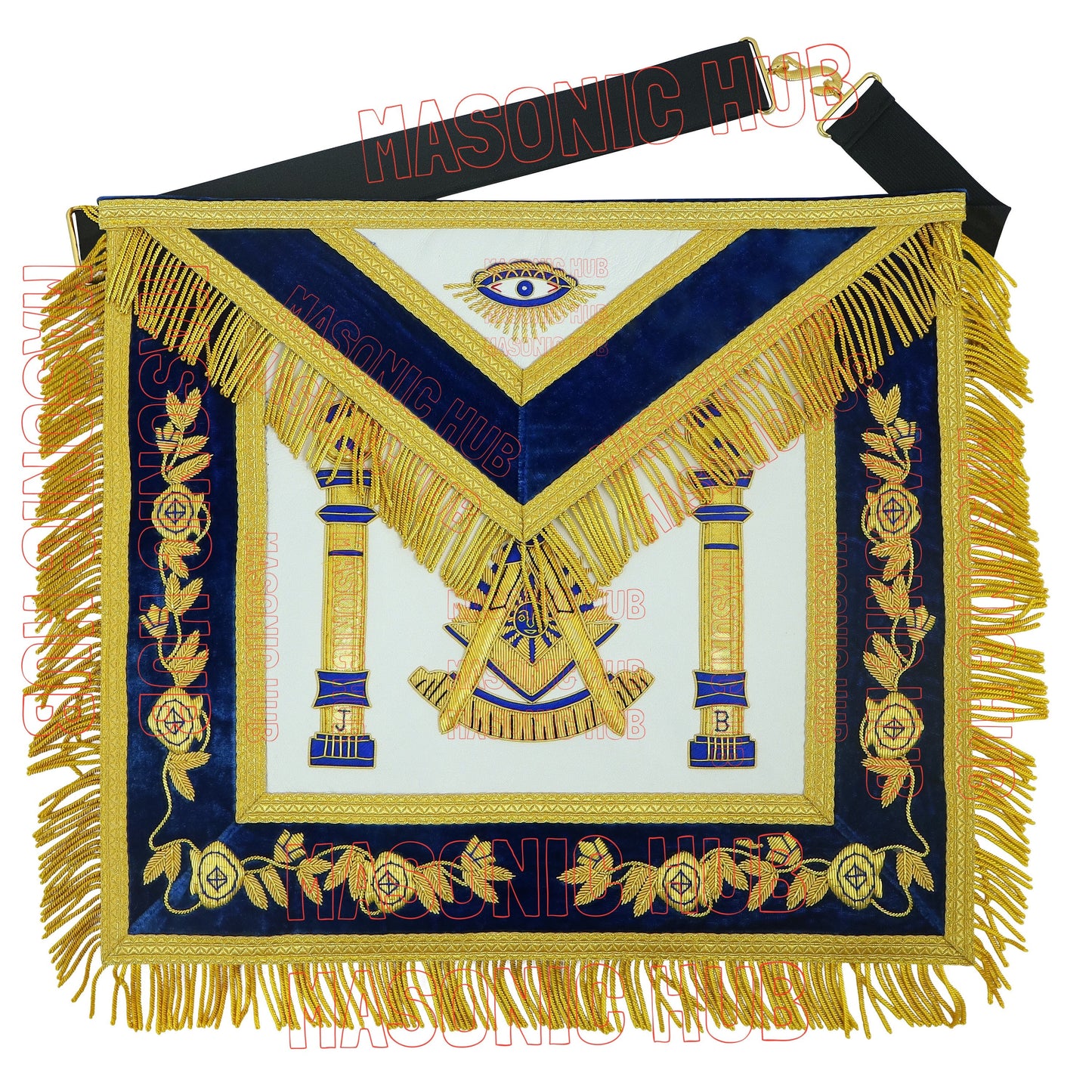 Gold Hand Bullion Past Master Embroidery 100% Lambskin Aprons Past Master- GOLD FRINGE