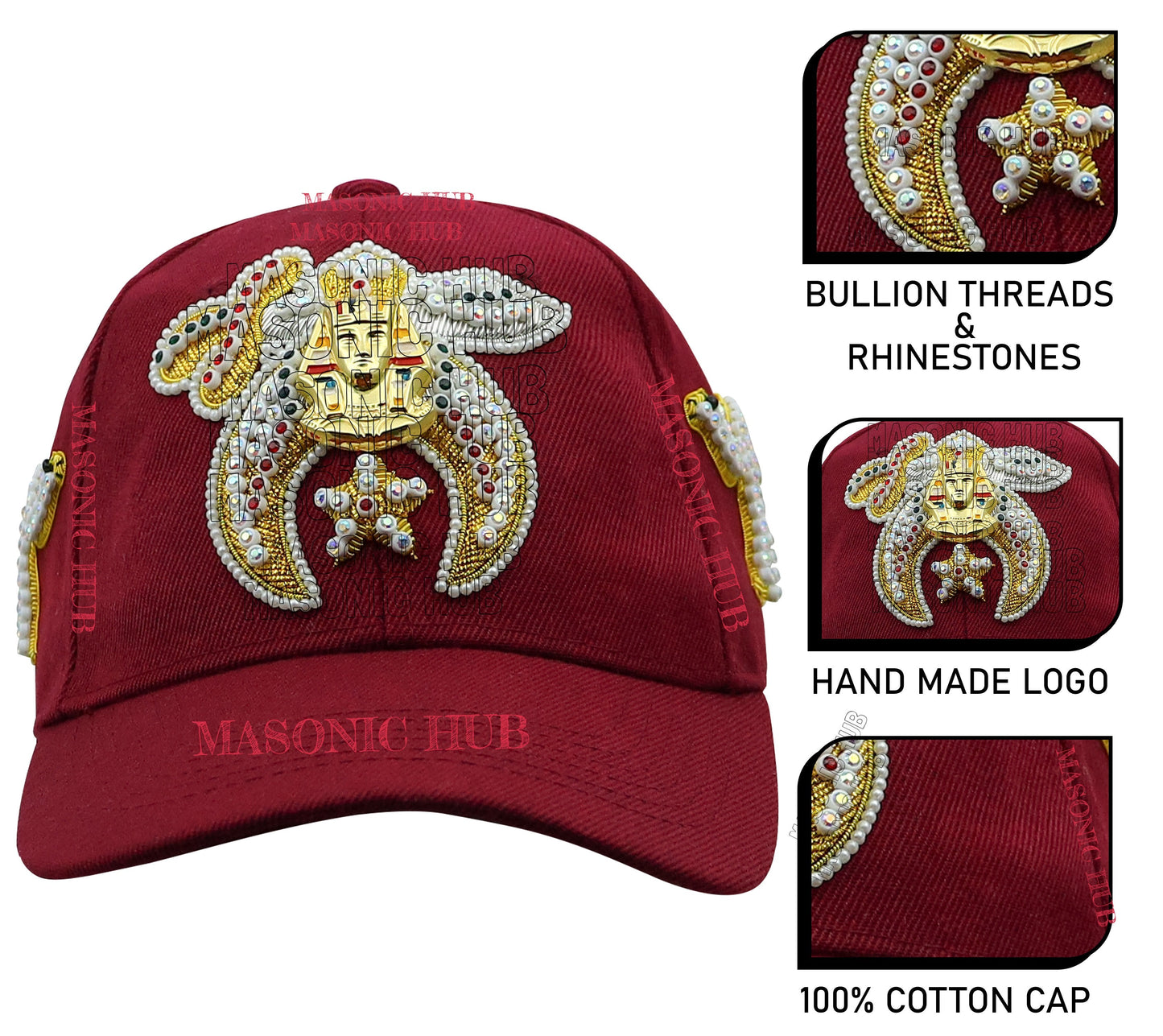 Masonic Shriner Maroon Cap – Handcrafted with Star Emblem, Rhinestones & Bullion