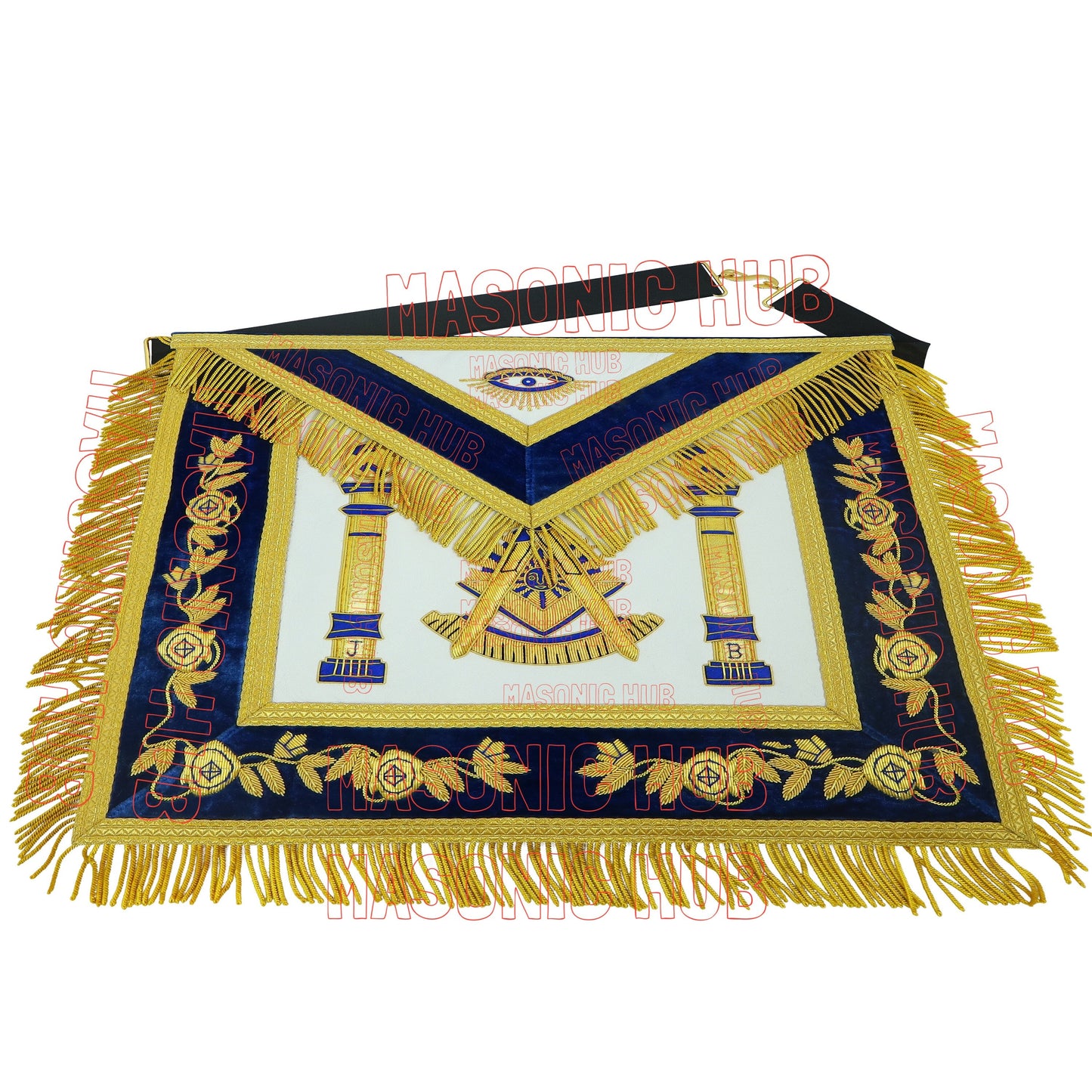 Gold Hand Bullion Past Master Embroidery 100% Lambskin Aprons Past Master- GOLD FRINGE