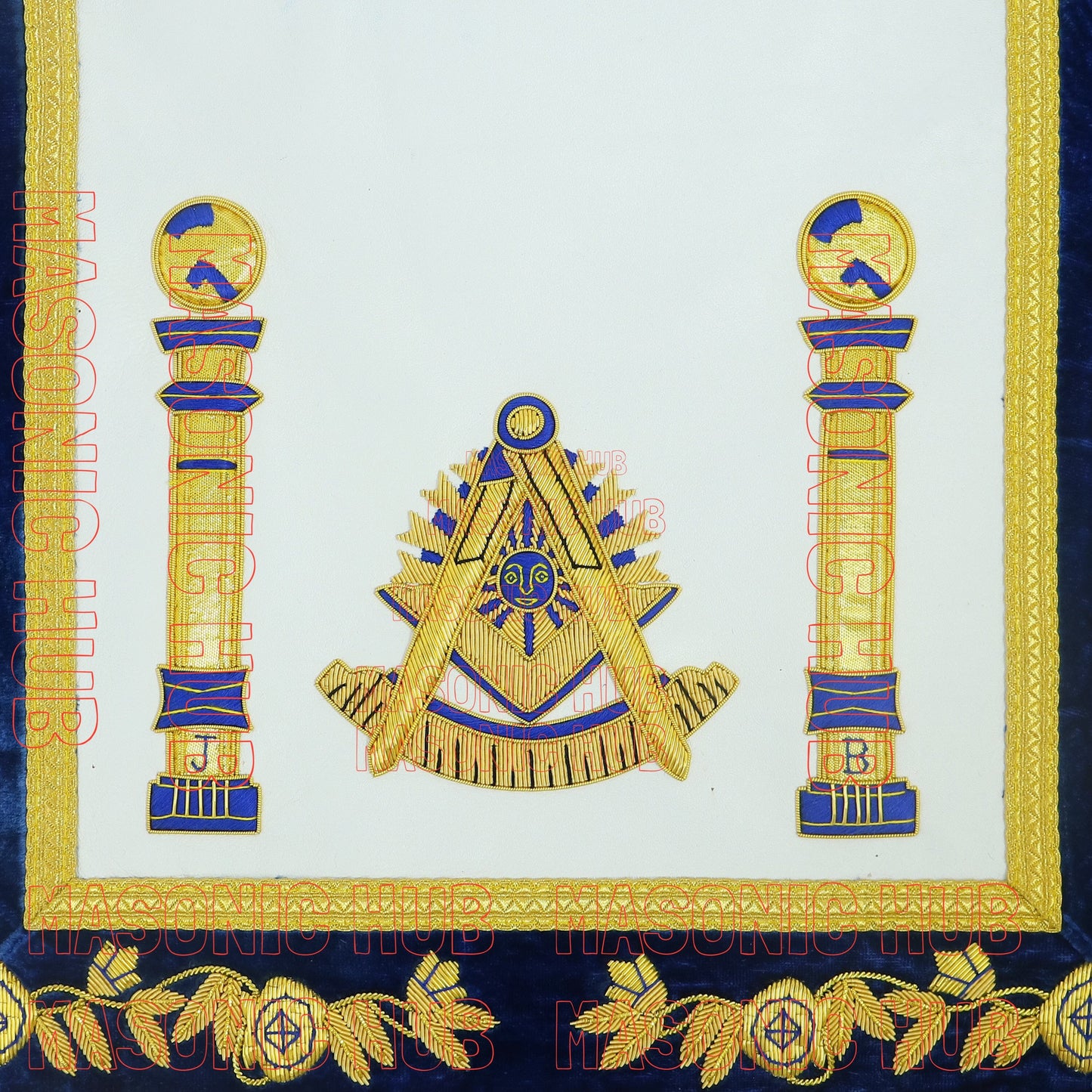 Gold Hand Bullion Past Master Embroidery 100% Lambskin Aprons Past Master- GOLD FRINGE