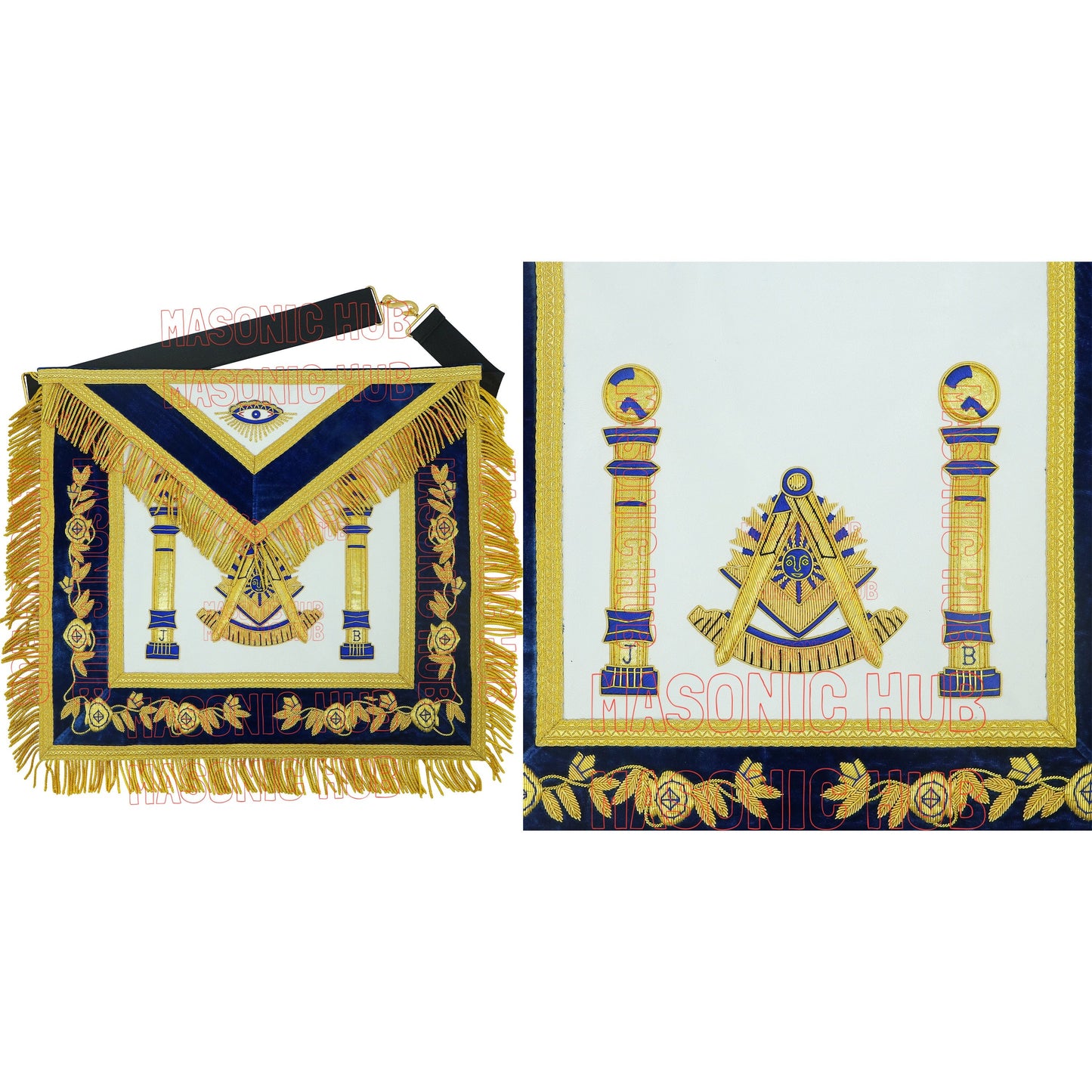 Gold Hand Bullion Past Master Embroidery 100% Lambskin Aprons Past Master- GOLD FRINGE