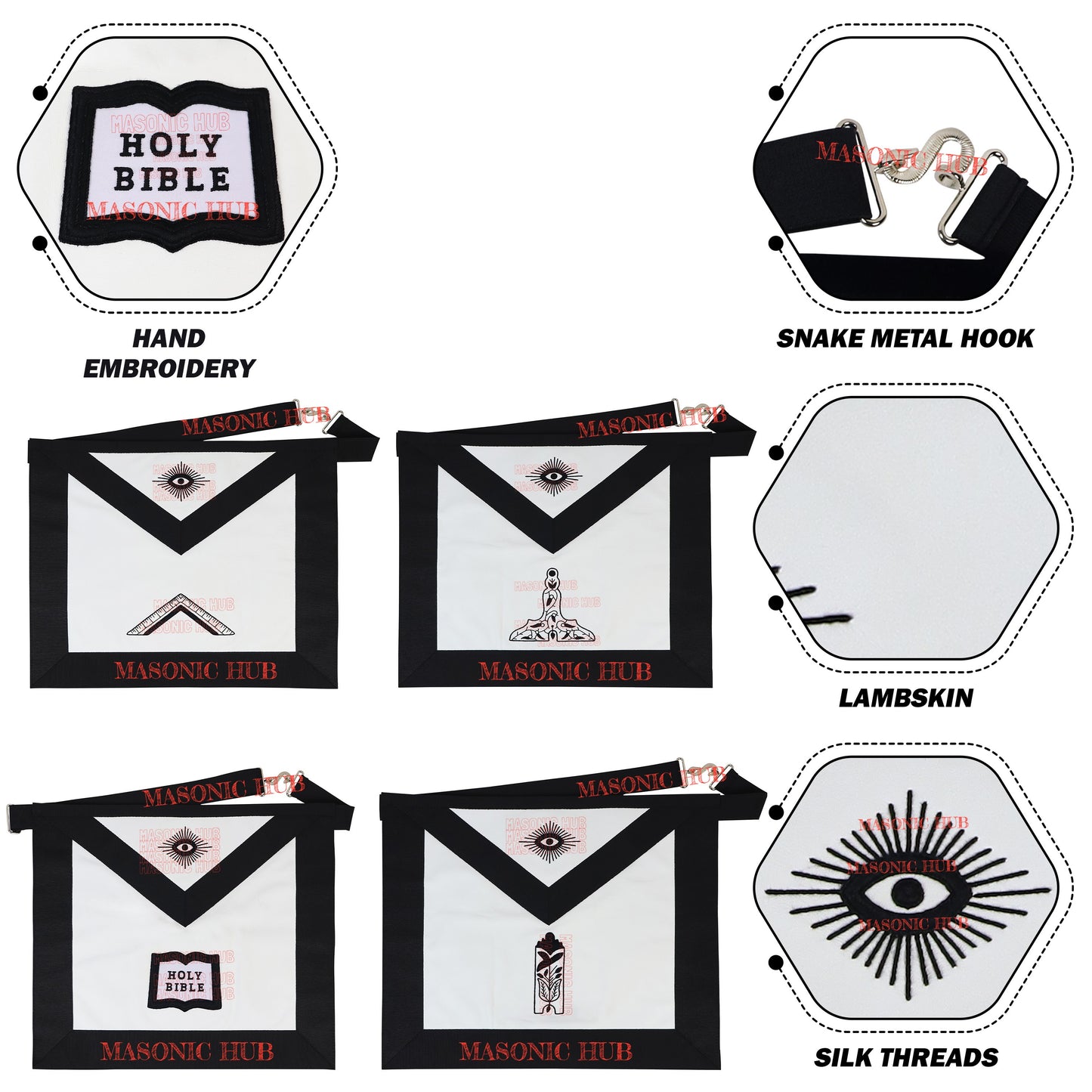 Handmade Masonic Funeral Apron – Lambskin & Silk Embroidery – Blue Lodge Officer