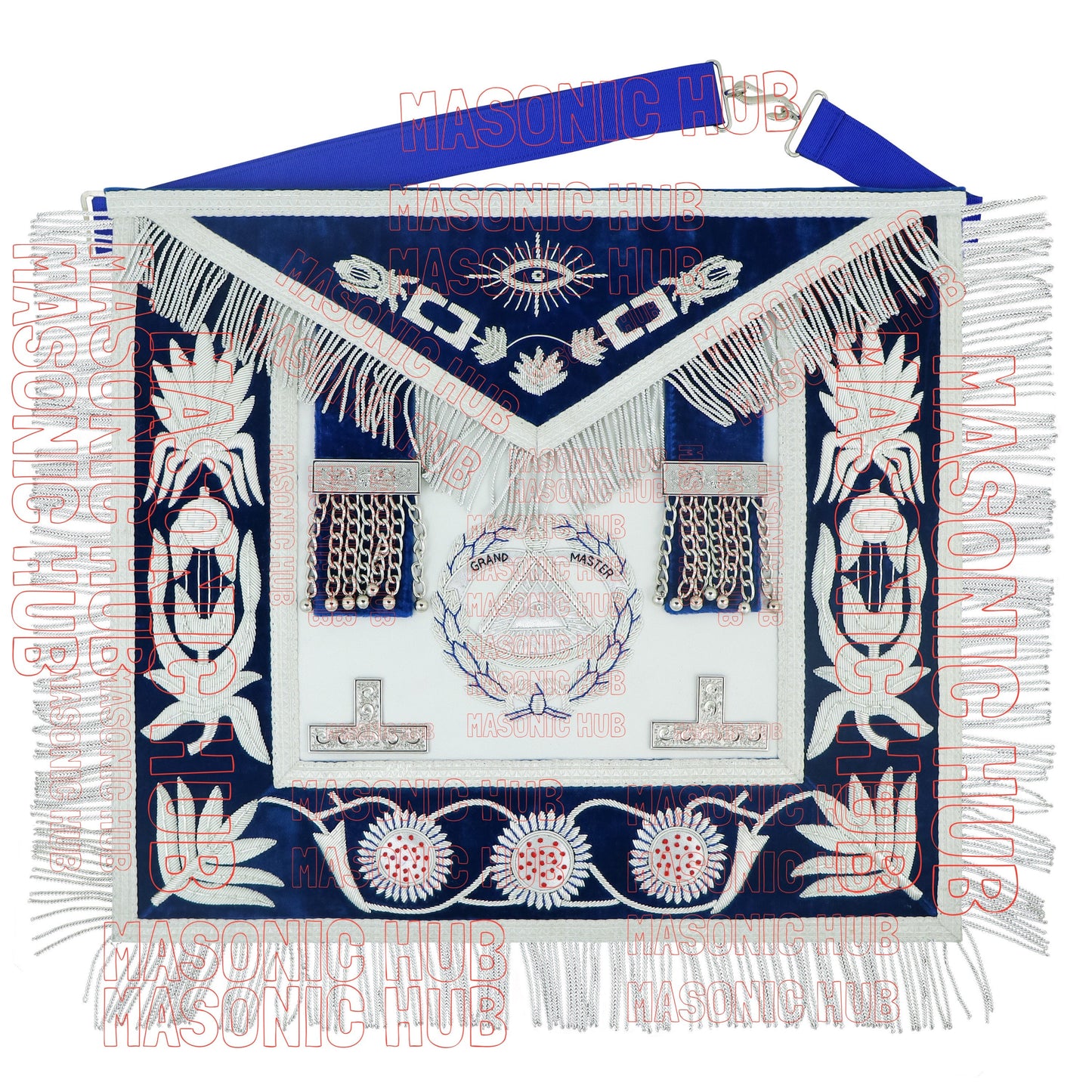 Masonic Grand Master Sheep Apron & Cuff w/ Compass & Square, Eye, Laurel Wreath
