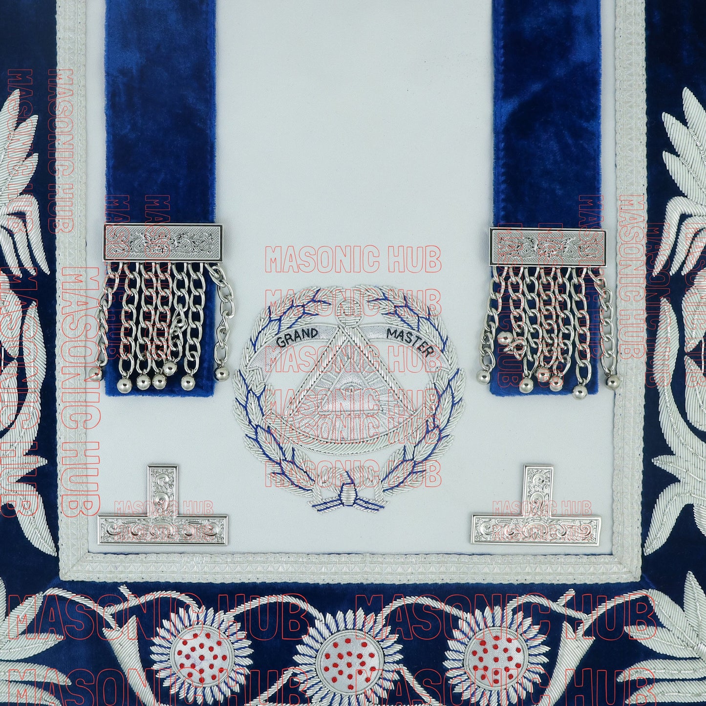 Masonic Grand Master Sheep Apron & Cuff w/ Compass & Square, Eye, Laurel Wreath