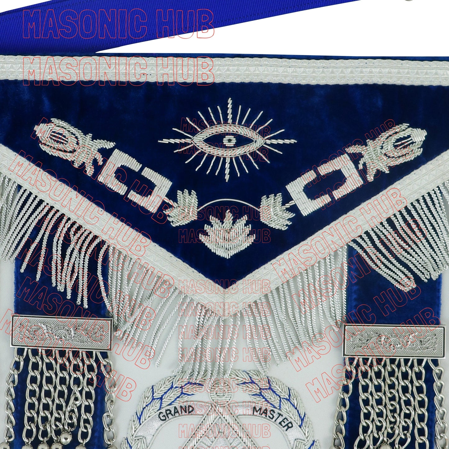 Masonic Grand Master Sheep Apron & Cuff w/ Compass & Square, Eye, Laurel Wreath