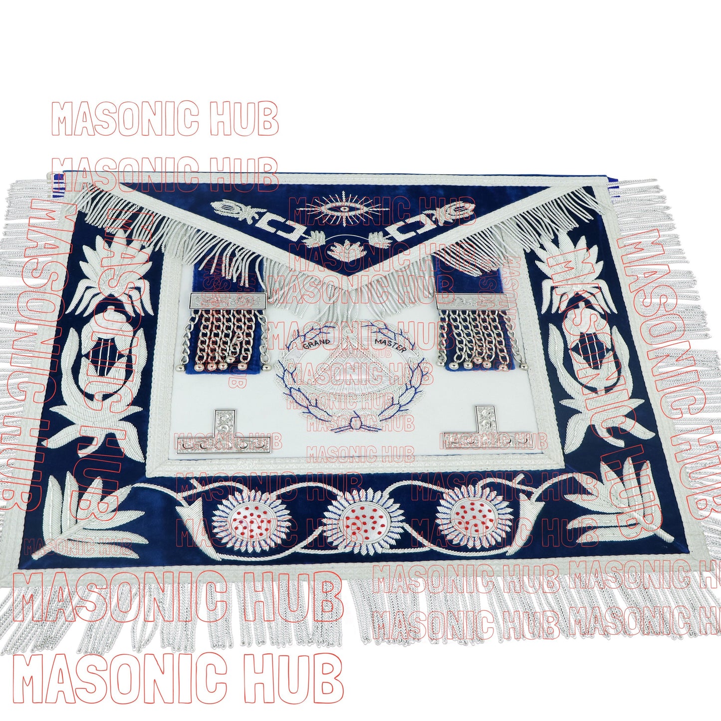 Masonic Grand Master Sheep Apron & Cuff w/ Compass & Square, Eye, Laurel Wreath