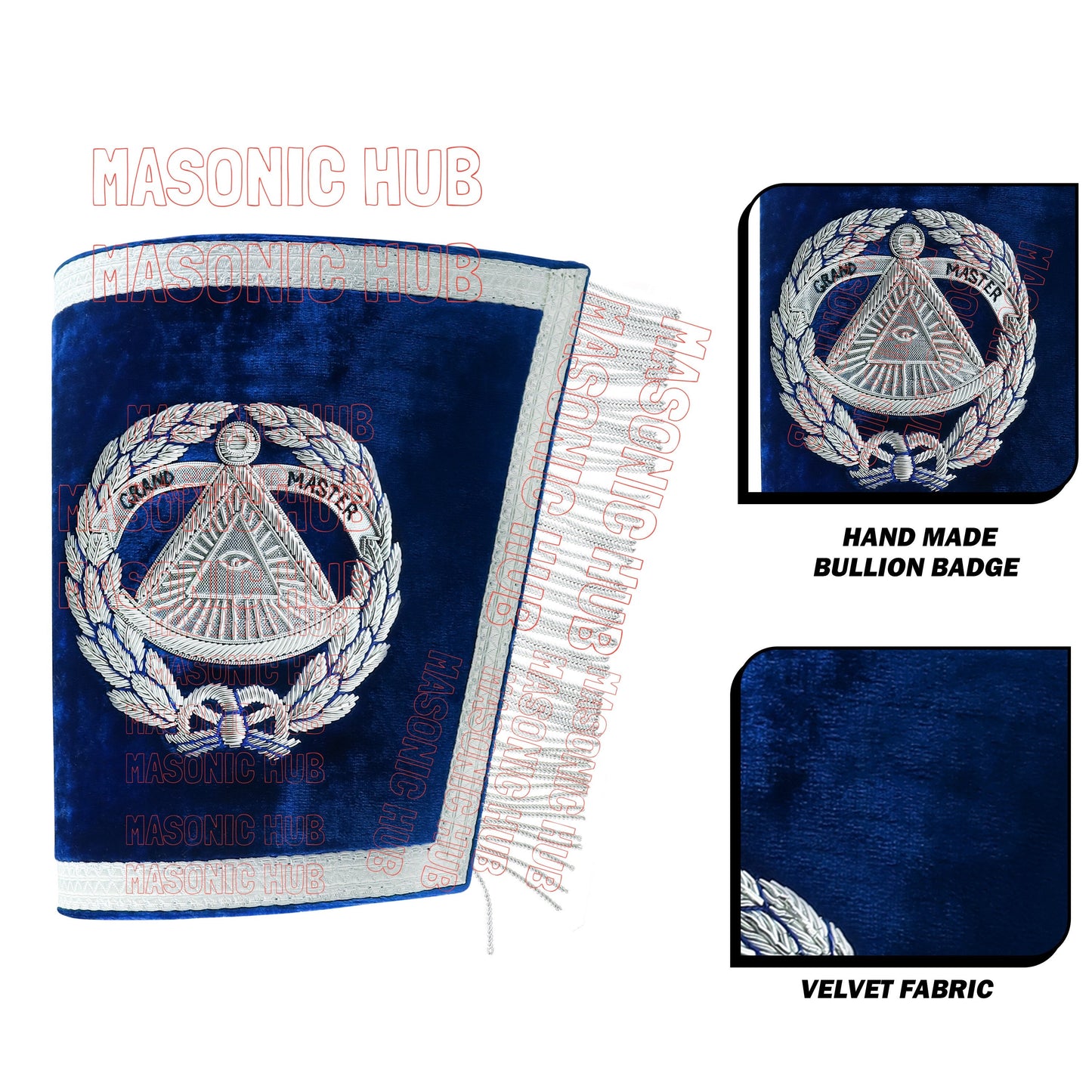 Handcrafted Masonic Regalia Grand Master Gauntlets Cuffs Embroidered with Fringe