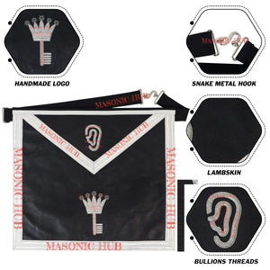 AMD Allied Masonic Degree Secret Monitor Apron - 100% Lambskin, Hand-Embroidered Freemason Regalia Masonic Hub