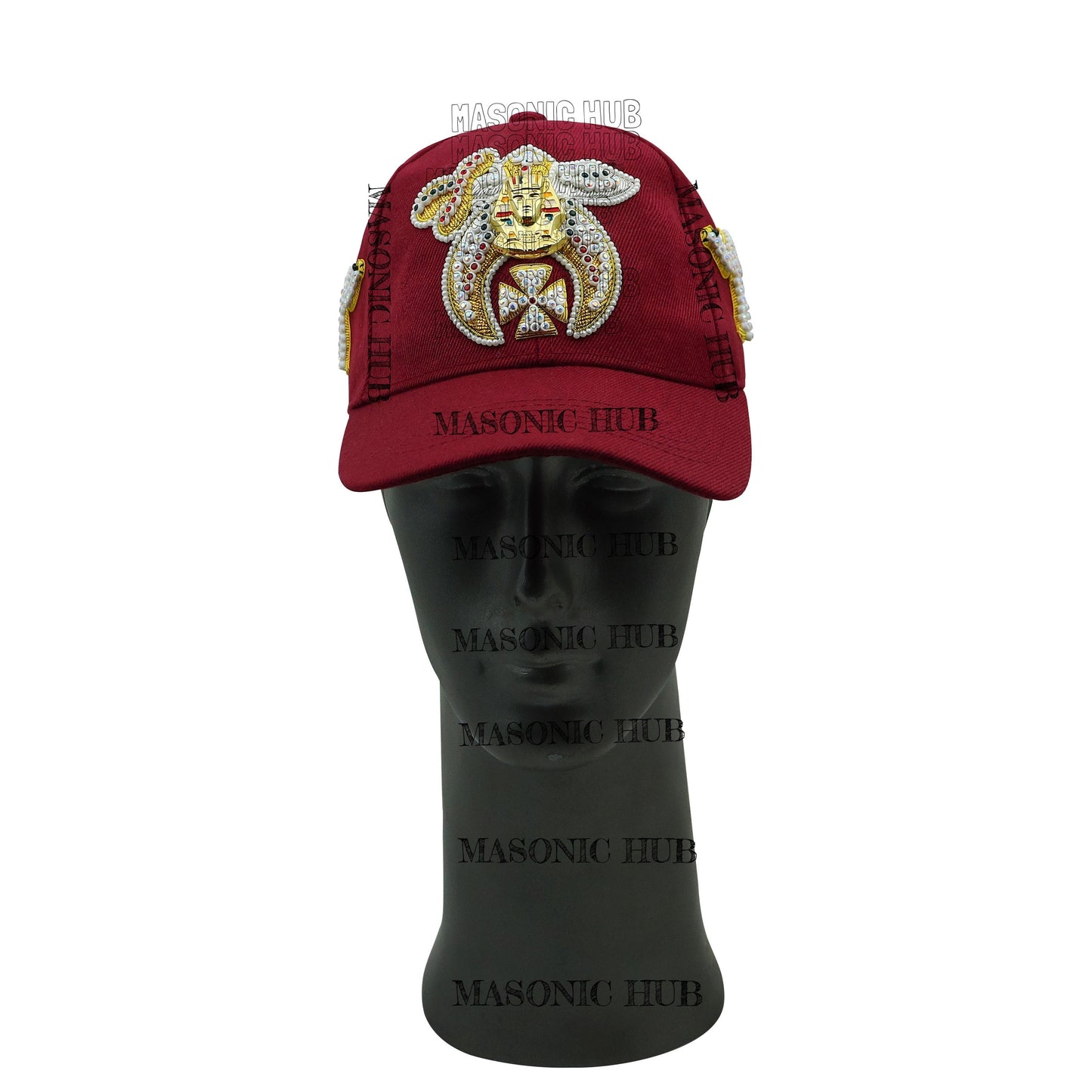 Masonic Shriner Maroon Cap – Handcrafted with Lotus Emblem, Rhinestones & Camel