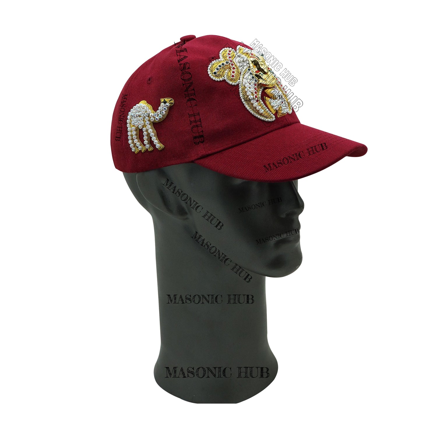 Masonic Shriner Maroon Cap – Handcrafted with Lotus Emblem, Rhinestones & Camel