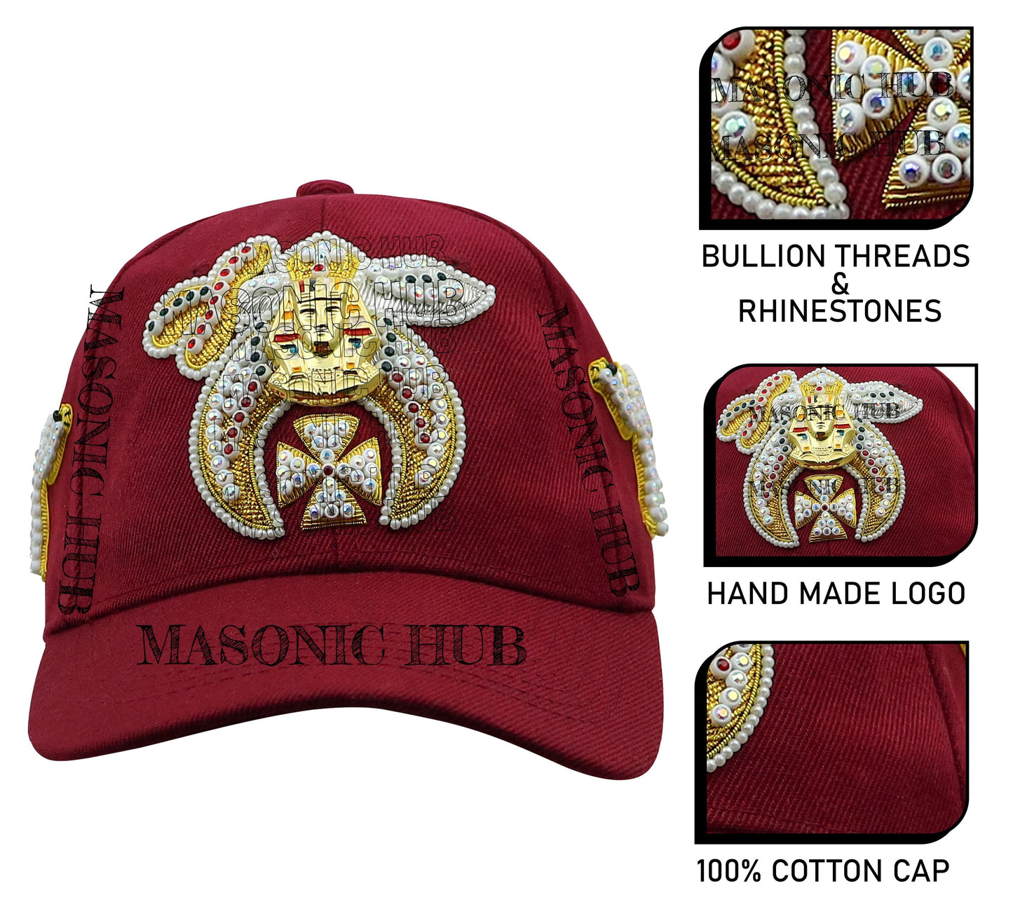 Masonic Shriner Maroon Cap – Handcrafted with Lotus Emblem, Rhinestones & Camel
