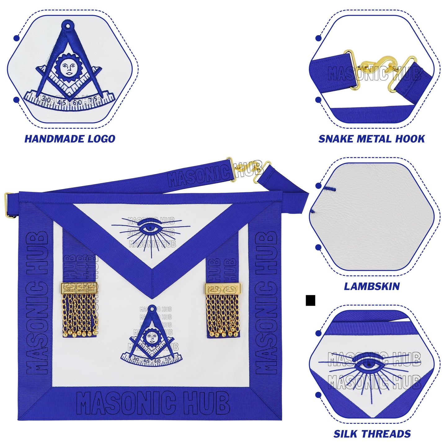 Handmade Masonic Past Master Apron – Premium Lambskin with Gold Metal Tassels