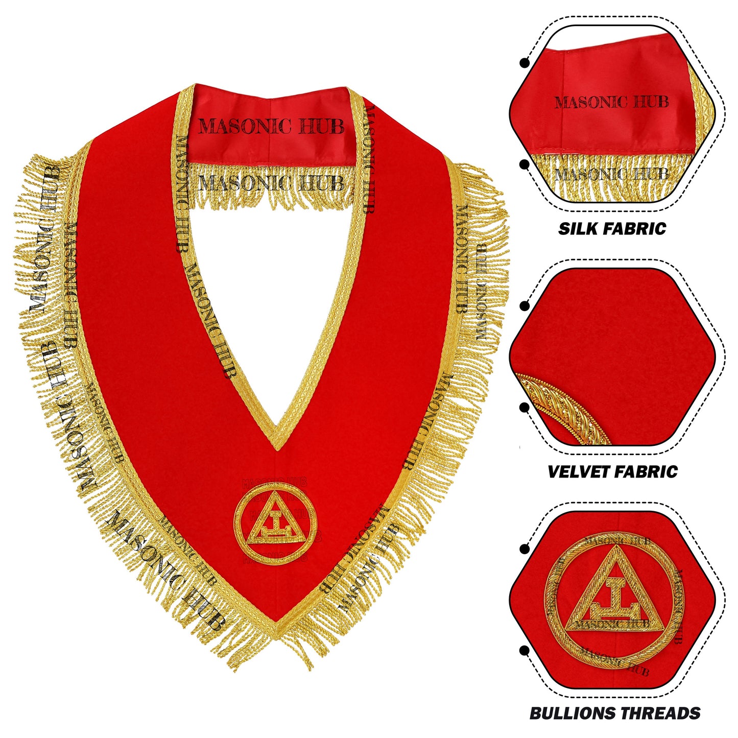 Handmade Masonic Royal Arch Member Collar - Red Velvet with Gold Fringe
