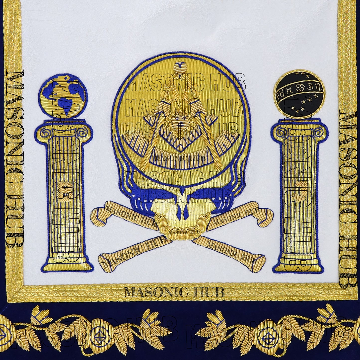 Past Master Skull & Cross Bones 100% Lambskin Masonic Apron - Handcrafted