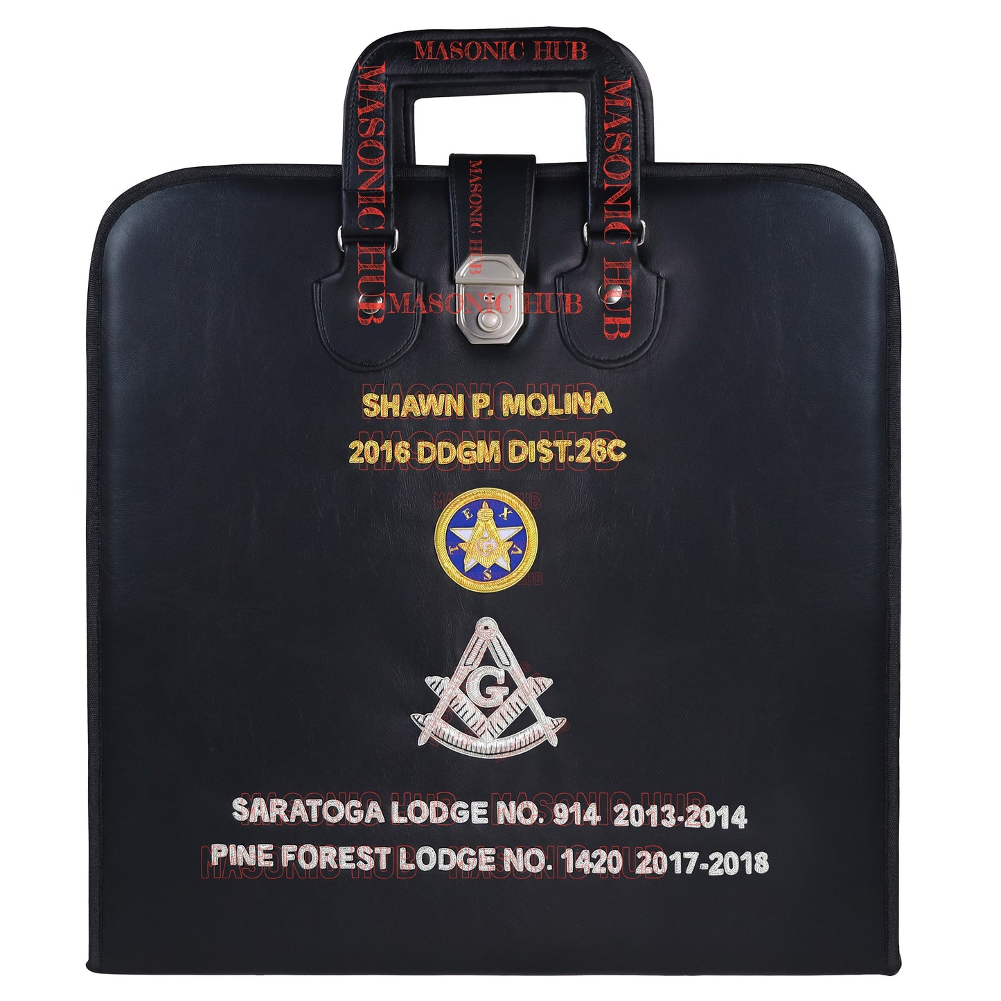 Custom Texas Masonic Apron Case - Embroidered with Texas Star, Compass & Square
