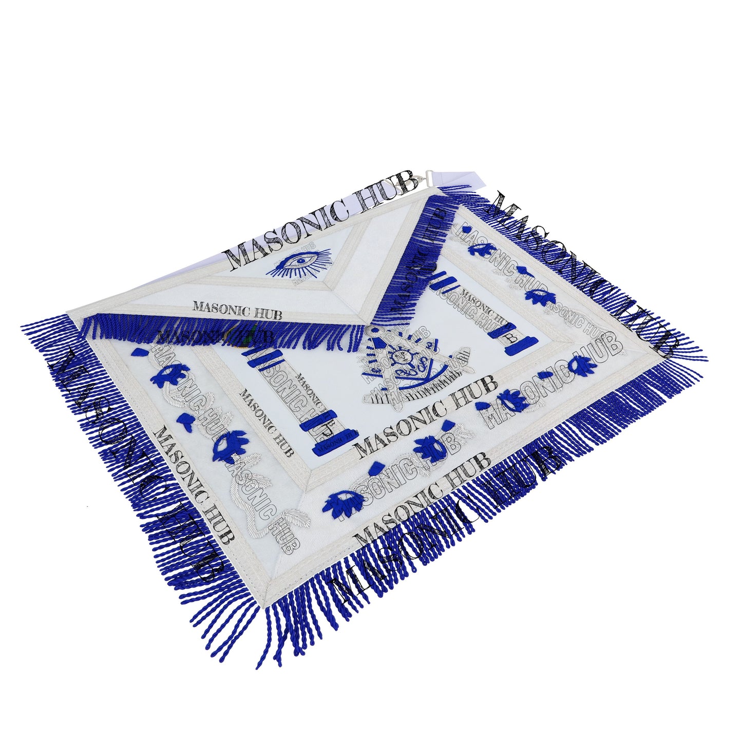 Past Master Lambskin Apron with Sunburst Emblem, Pillars, Silver Bullion Fringe & Eye Flap – Masonic Hub