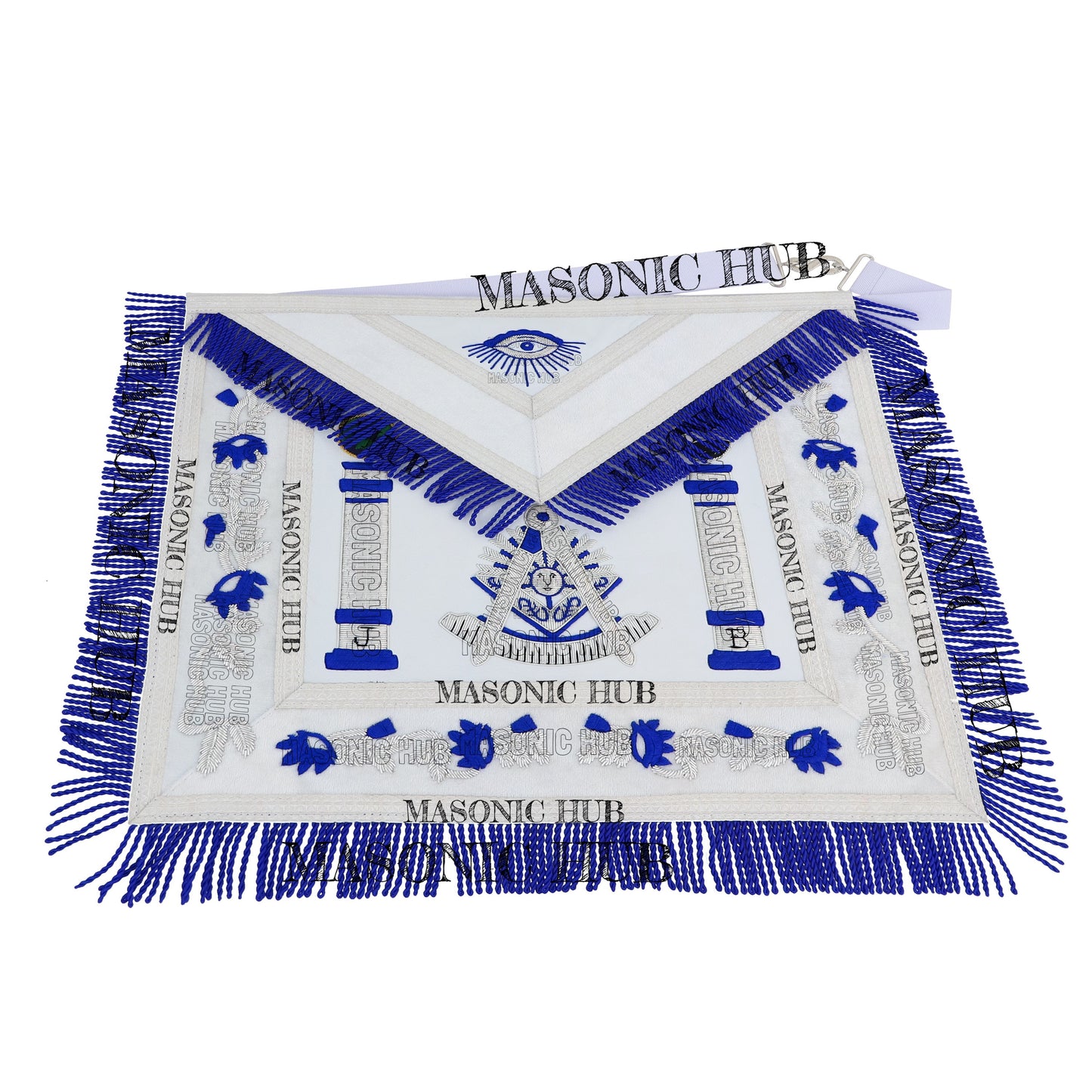 Past Master Lambskin Apron with Sunburst Emblem, Pillars, Silver Bullion Fringe & Eye Flap – Masonic Hub
