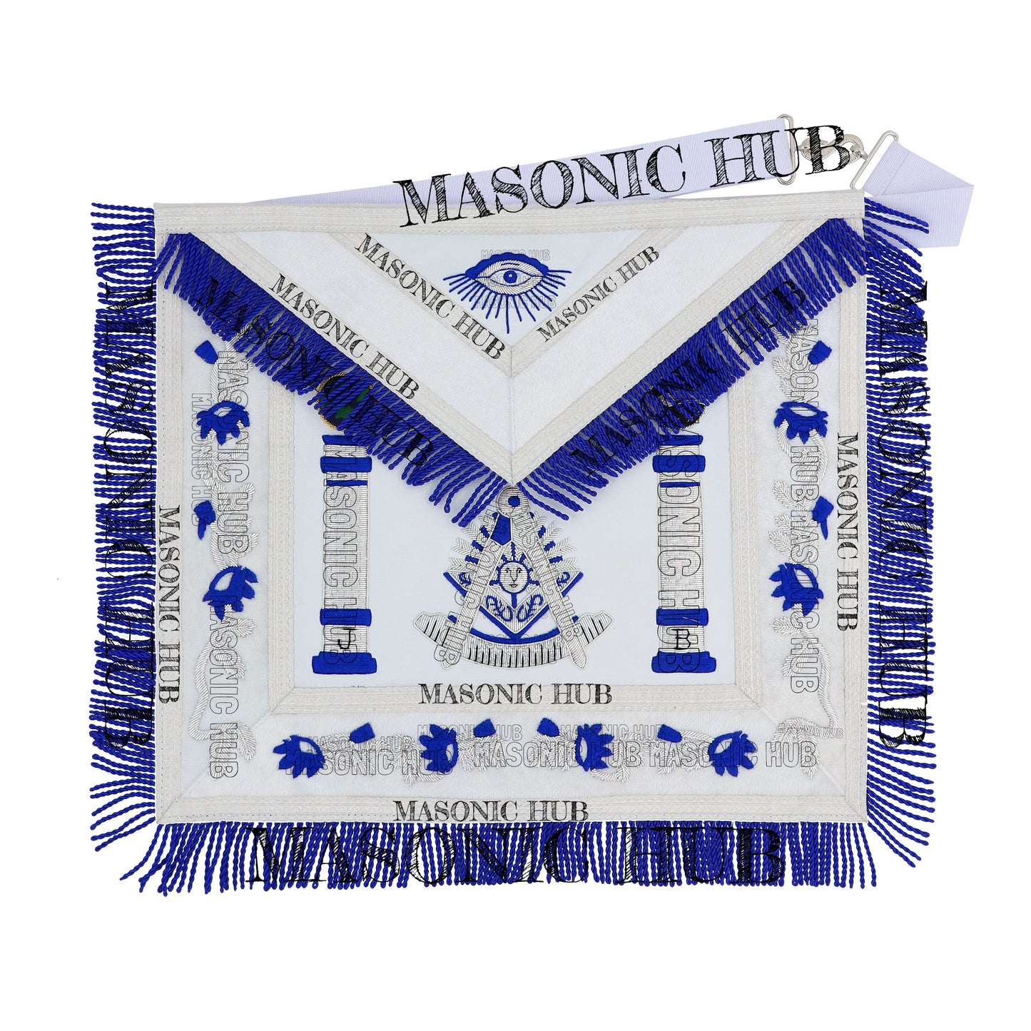 Past Master Lambskin Apron with Sunburst Emblem, Pillars, Silver Bullion Fringe & Eye Flap – Masonic Hub