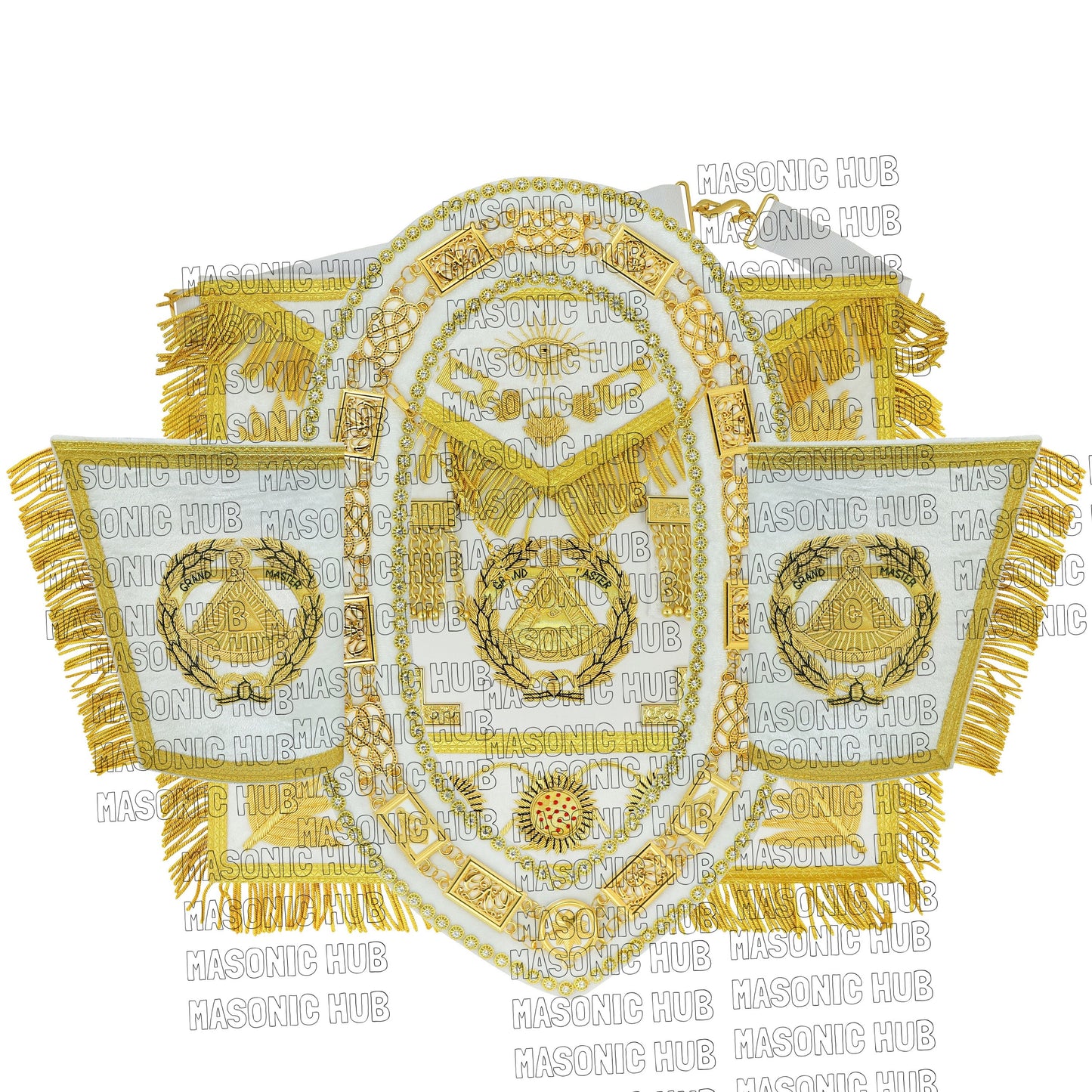 Masonic Regalia Grand Master 100% LAMBSKIN APRON With Chain Collar & Gauntlets