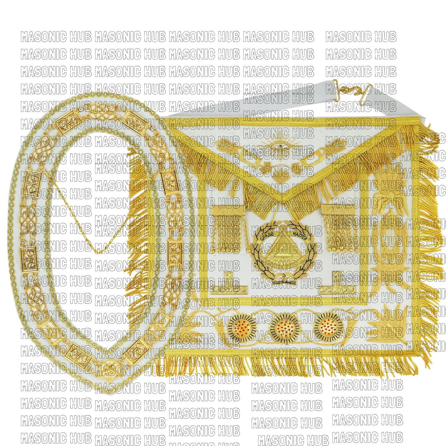 Masonic Regalia Grand Master 100% LAMBSKIN APRON With Chain Collar & Gauntlets